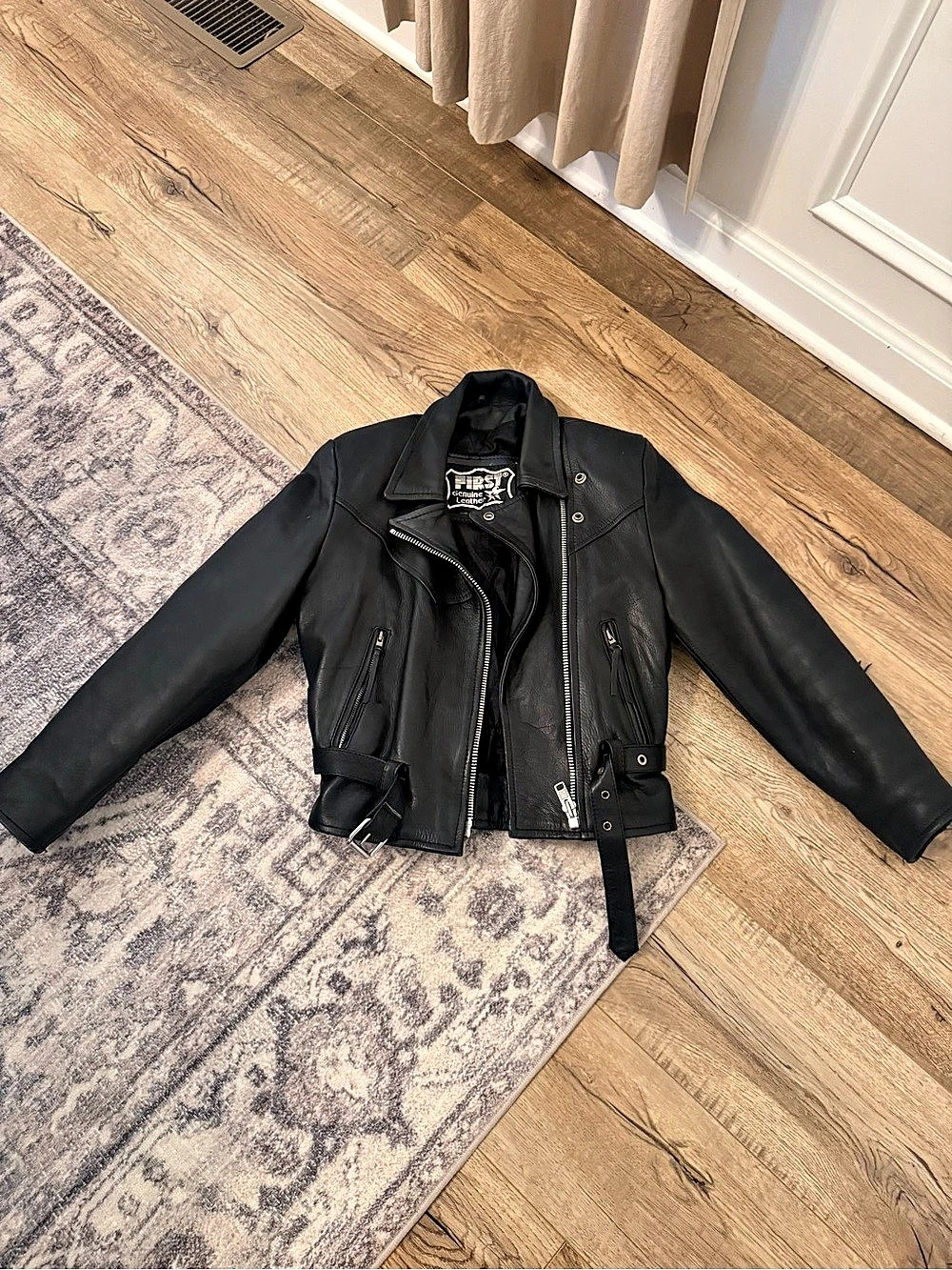 First Leather Moto Jacket in Black